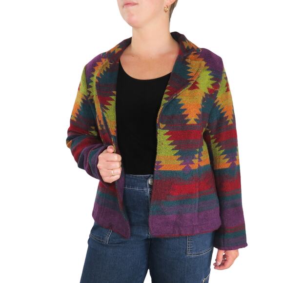 Coldwater Creek 1990s Vintage Rainbow Tribal Boho Western Jacket Large - Picture 6 of 7